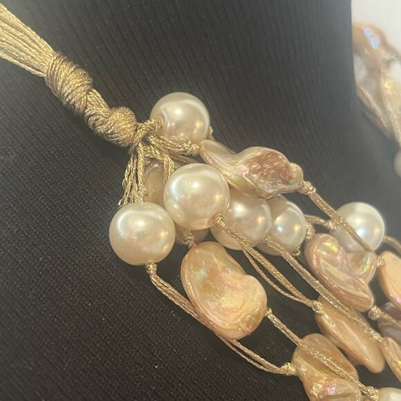 Pearl and abalone shell multi strand layered necklace - Picture 10 of 10